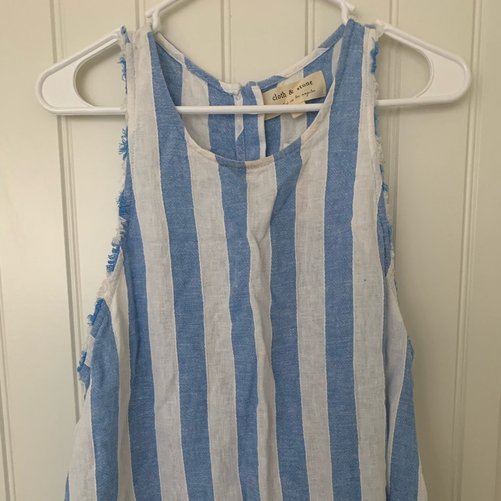 Cloth & Stone Blue & White Striped Tank Top Sz L